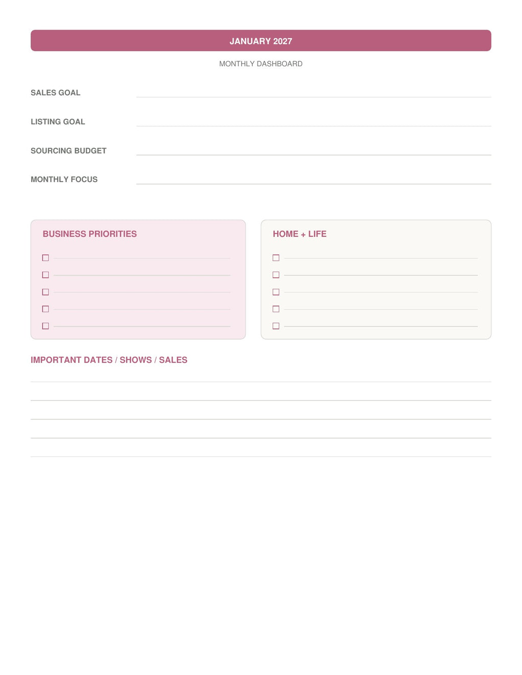 The Reseller’s Year 2027 – Pink Plaid Reseller Business & Home Planner