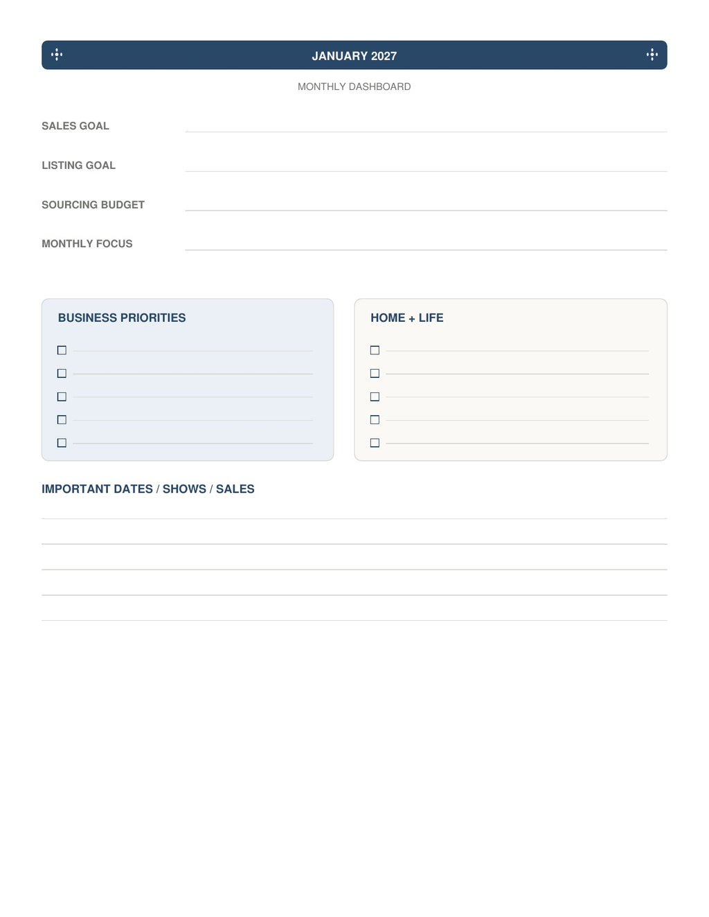 The Reseller’s Year 2027 – Navy Floral Reseller Business & Home Planner