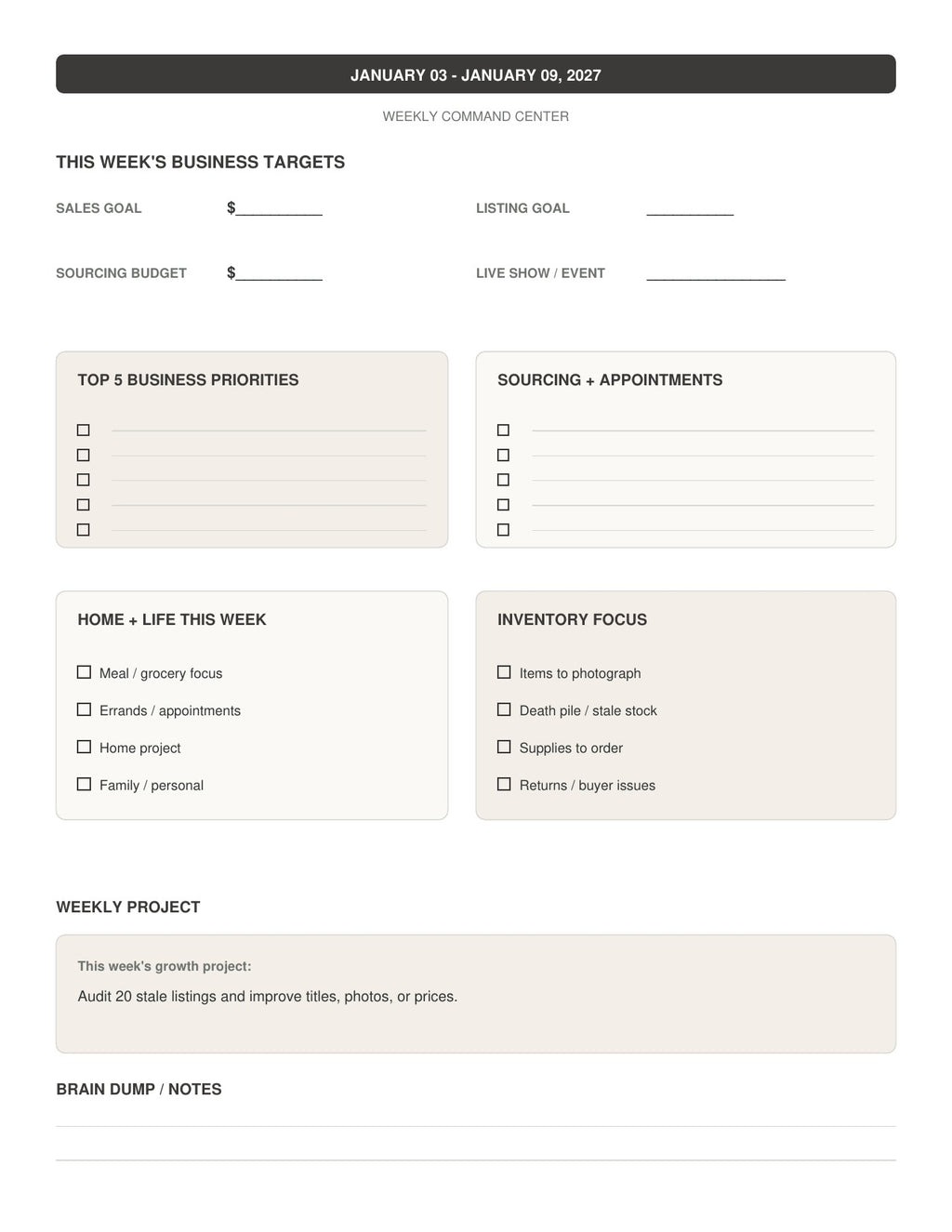The Reseller’s Year 2027 – Black & Cream Plaid Reseller Business & Home Planner