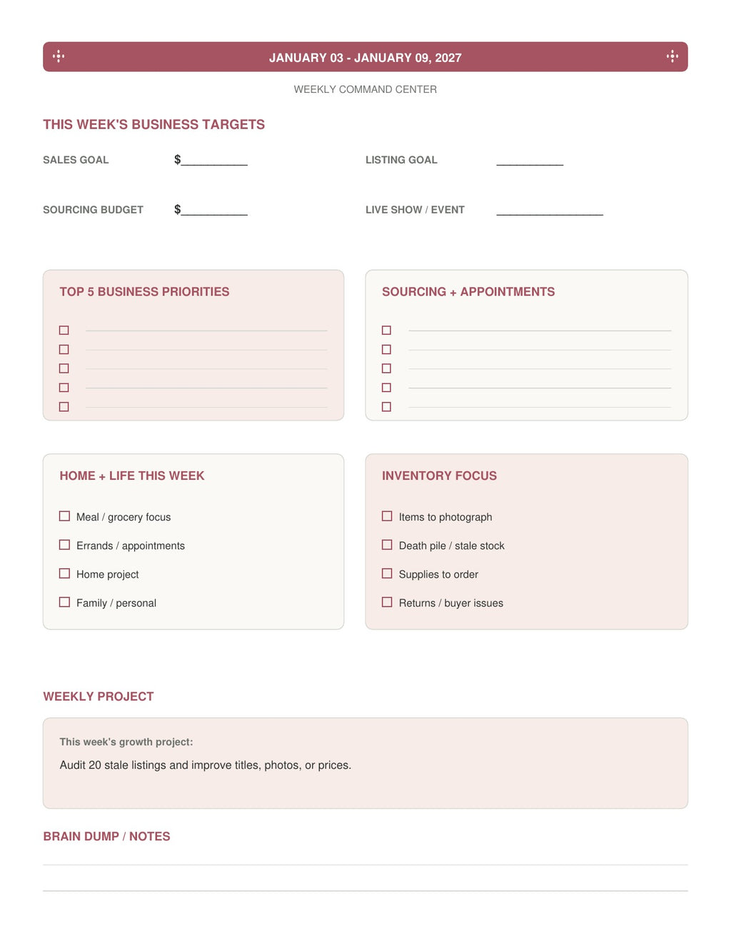 The Reseller’s Year 2027 – Vintage Floral Reseller Business & Home Planner