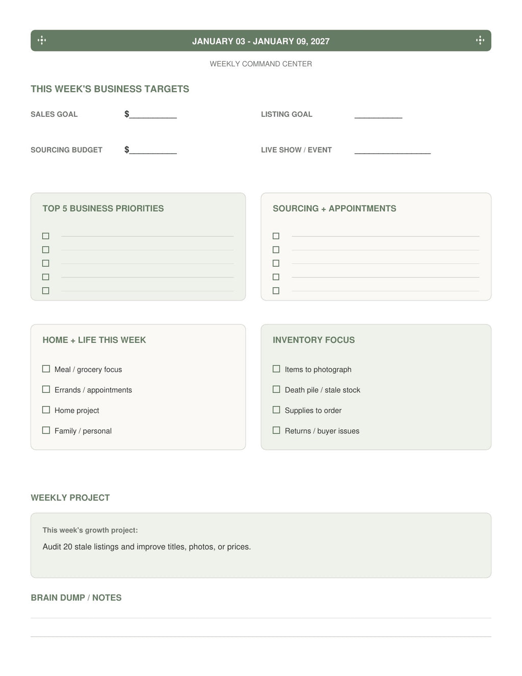 The Reseller’s Year 2027 – Sage Botanical Reseller Business & Home Planner