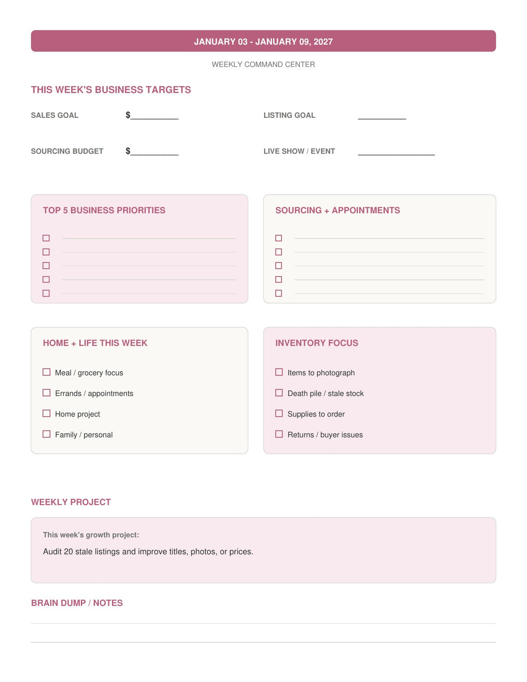 The Reseller’s Year 2027 – Pink Plaid Reseller Business & Home Planner