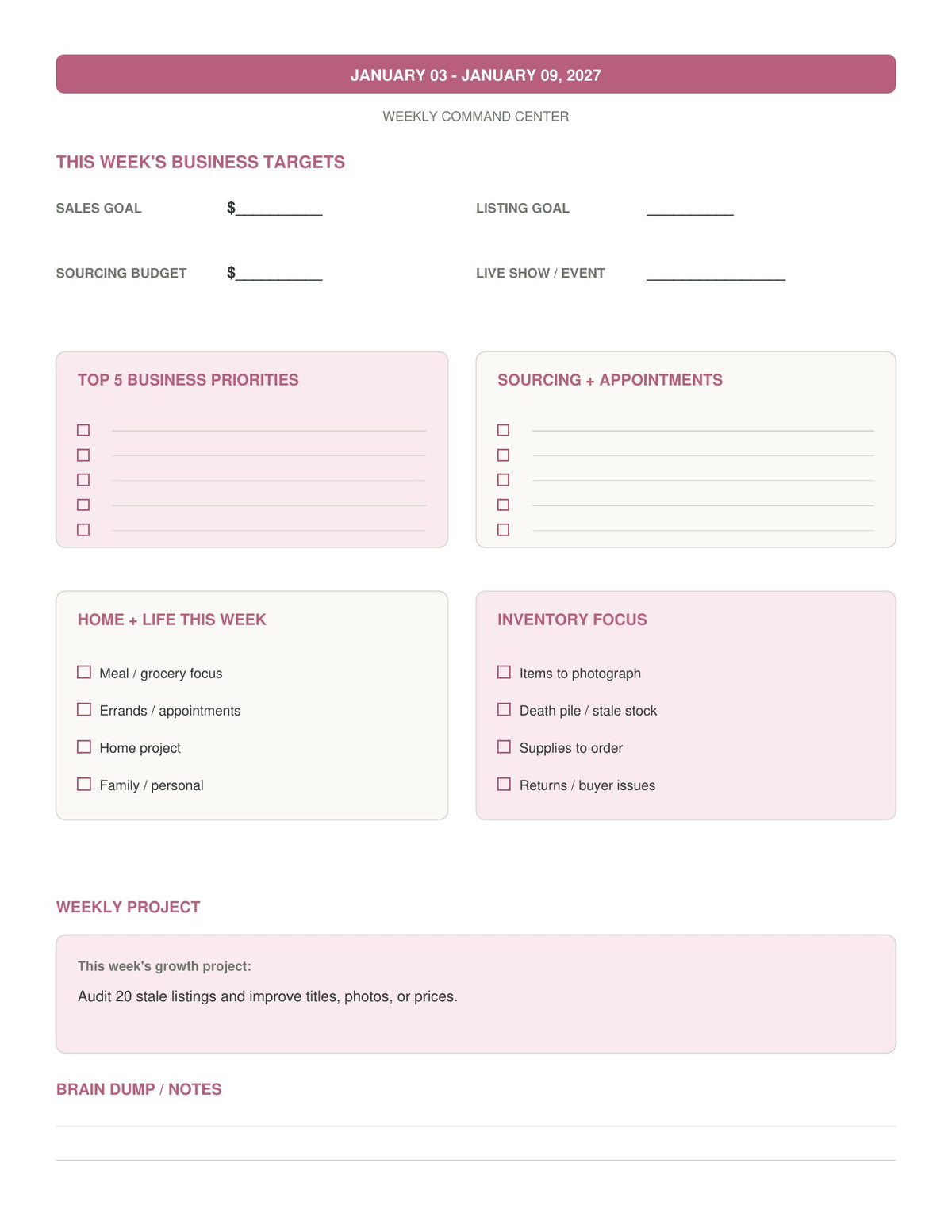 The Reseller’s Year 2027 – Pink Plaid Reseller Business & Home Planner