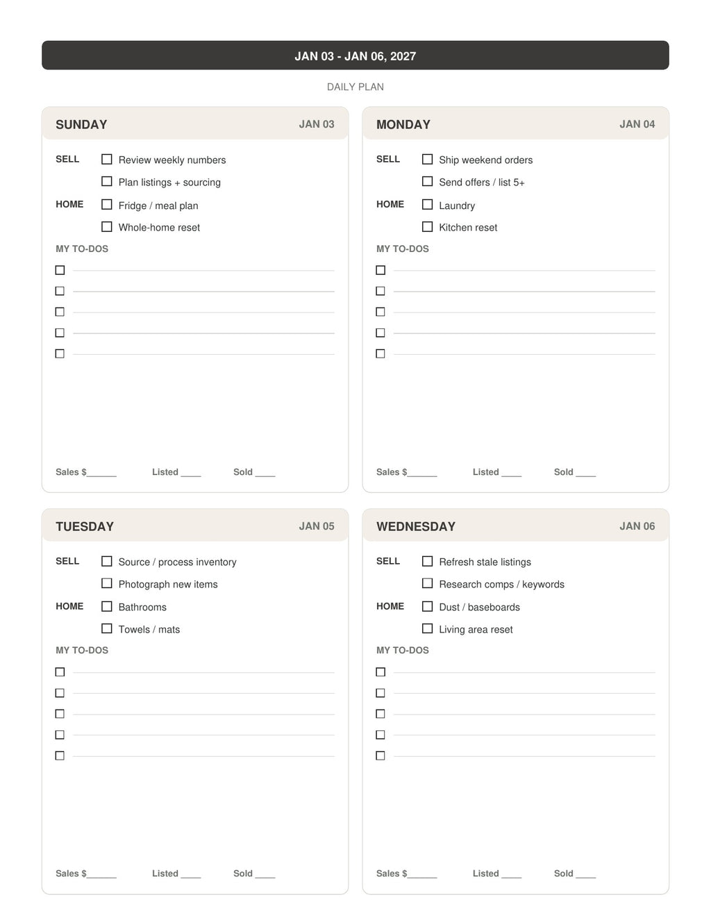 The Reseller’s Year 2027 – Black & Cream Plaid Reseller Business & Home Planner