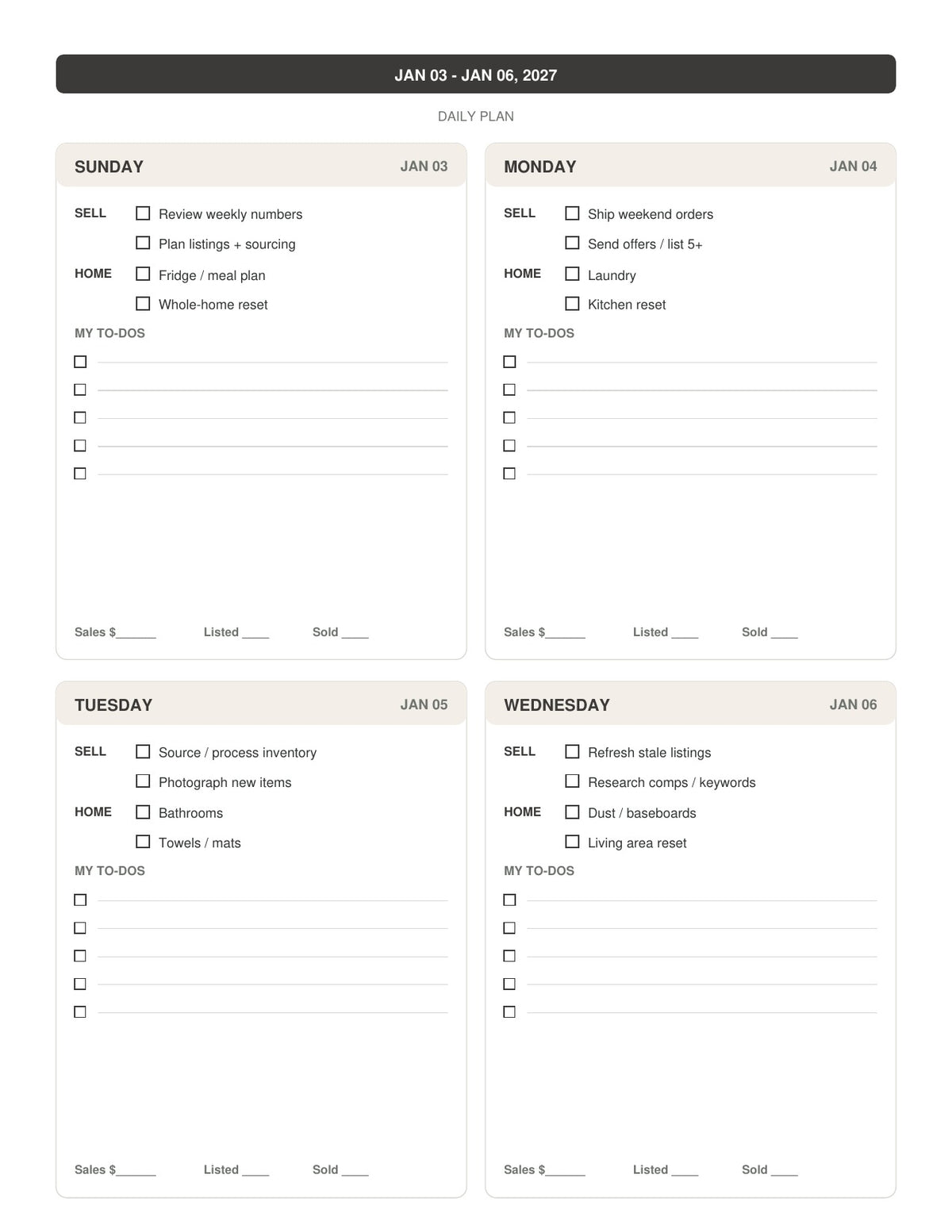 The Reseller’s Year 2027 – Black & Cream Plaid Reseller Business & Home Planner