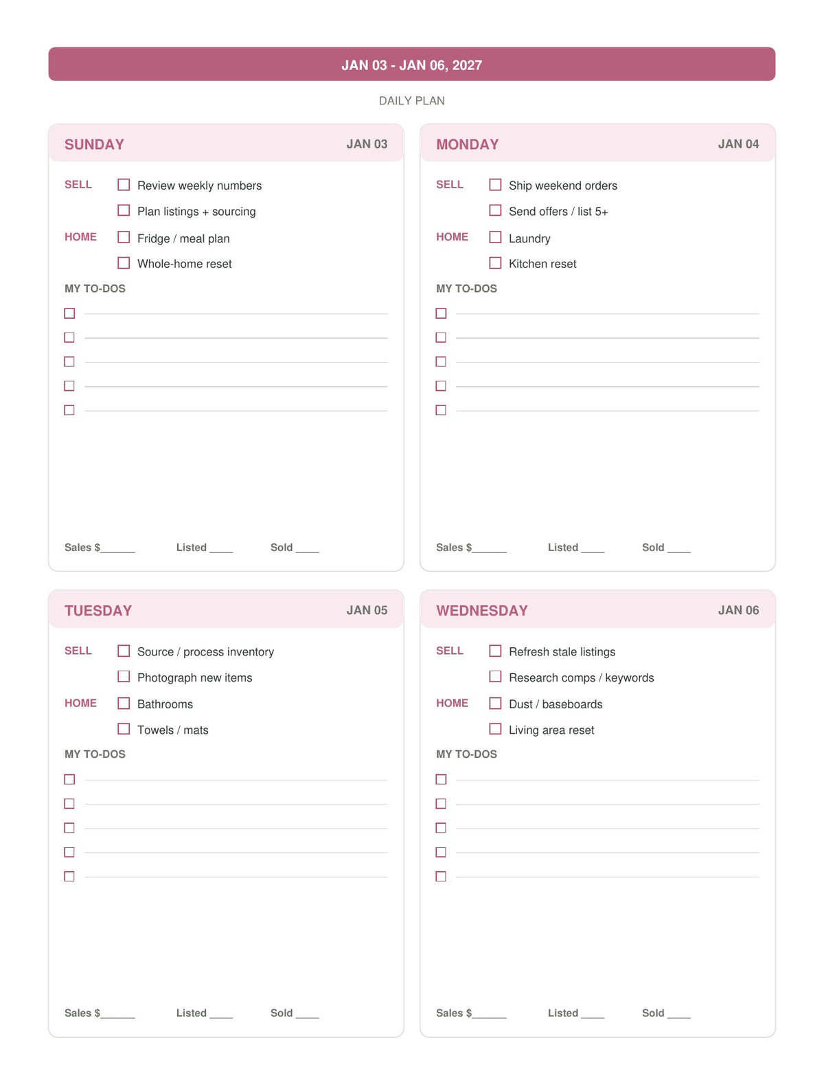 The Reseller’s Year 2027 – Pink Plaid Reseller Business & Home Planner