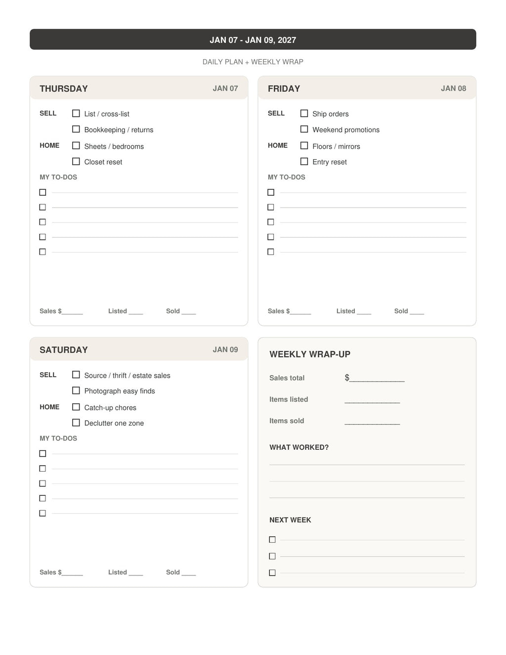 The Reseller’s Year 2027 – Black & Cream Plaid Reseller Business & Home Planner