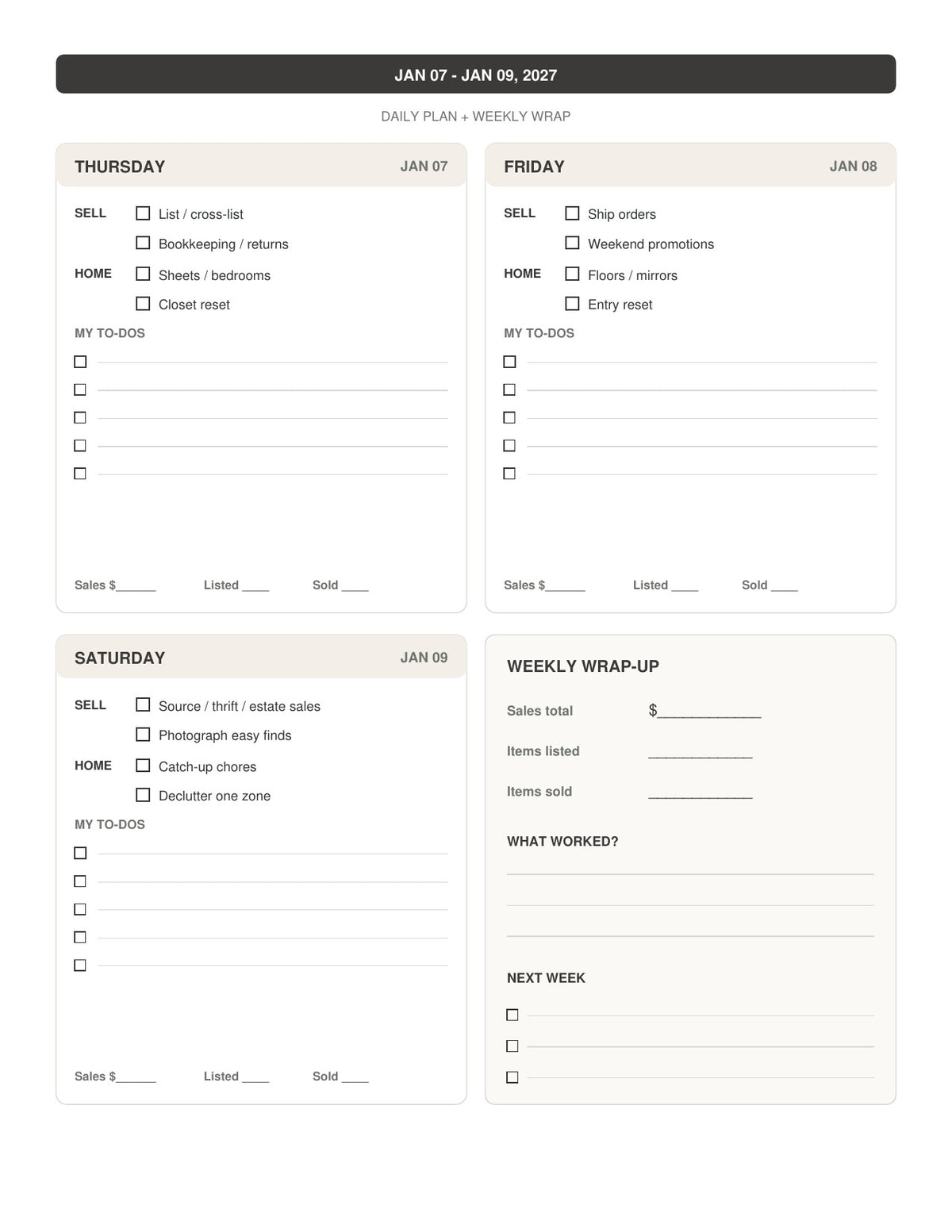 The Reseller’s Year 2027 – Black & Cream Plaid Reseller Business & Home Planner