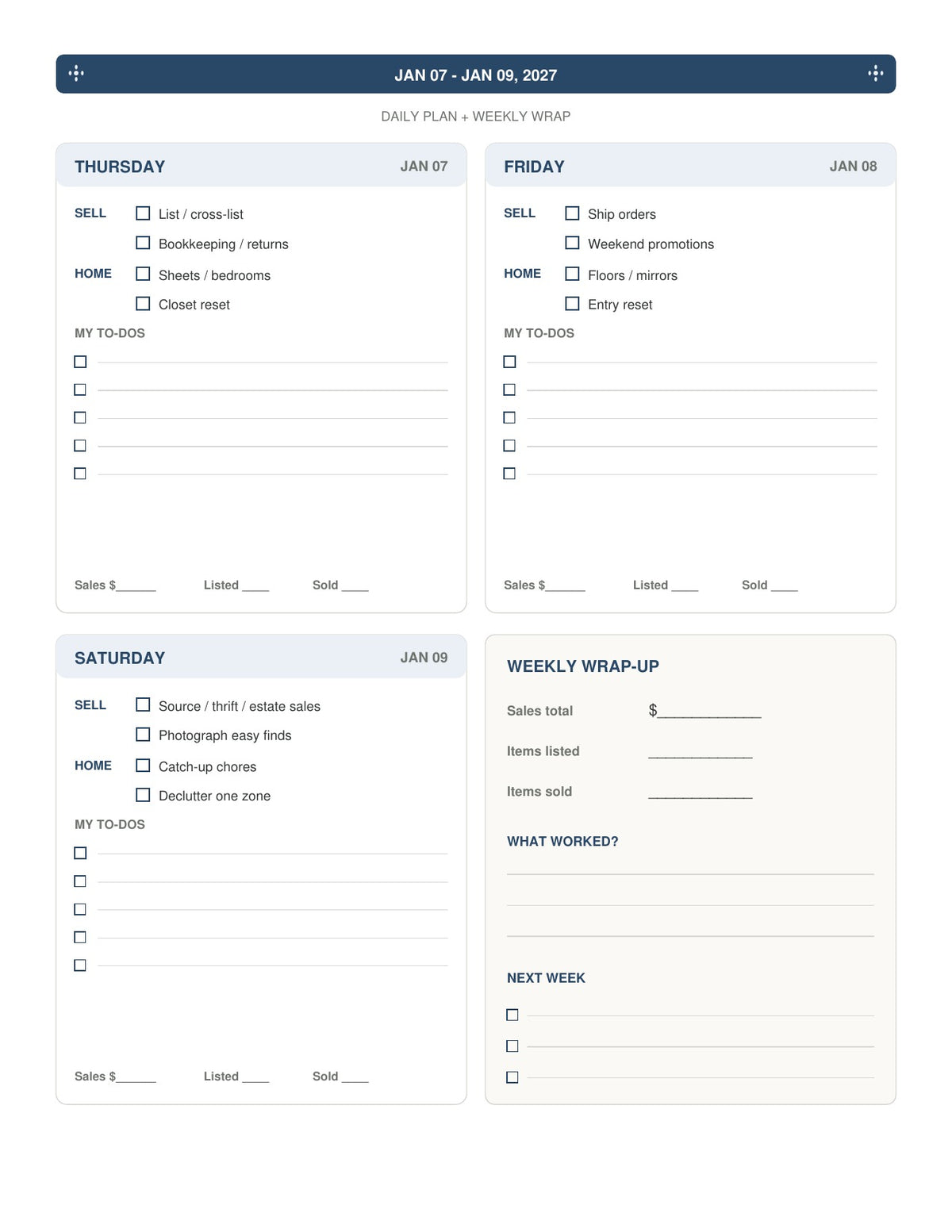 The Reseller’s Year 2027 – Navy Floral Reseller Business & Home Planner