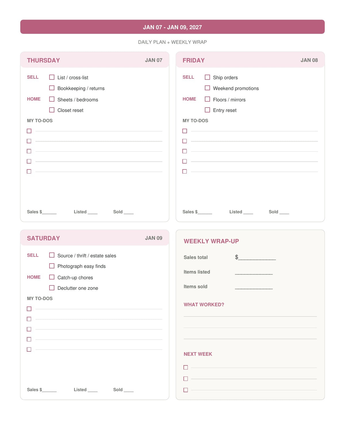 The Reseller’s Year 2027 – Pink Plaid Reseller Business & Home Planner